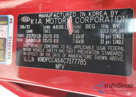 2012 Kia Sportage Sx z USA, uszkodzony, nr VIN KNDPCCA64C7177785